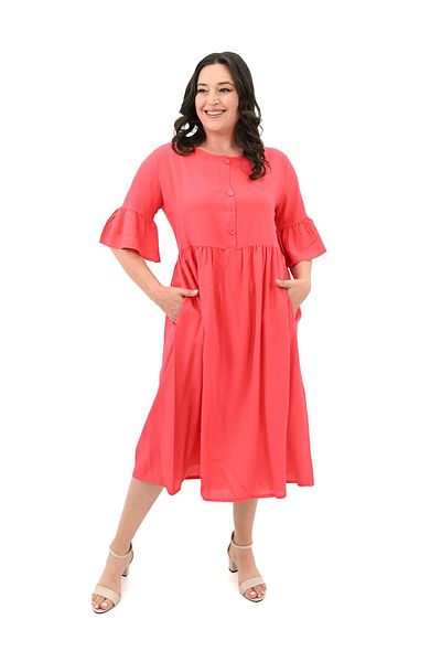 Koza Butik Plus Size Button Detailed Women's Dress 5241-25