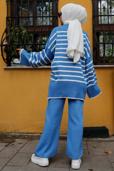 TOFİSA Women's Blue Tunic Trousers Straight Medium - 21125