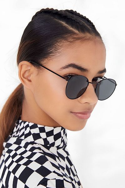 Della Pianto Black Unisex Metal Framed Oval Sunglasses