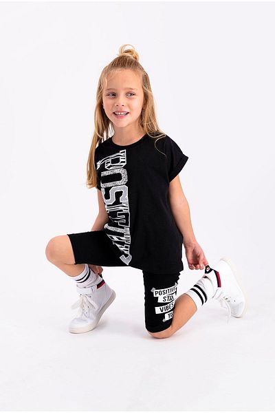 Rolypoly Positive Black Girl's Tights Bermuda Suit