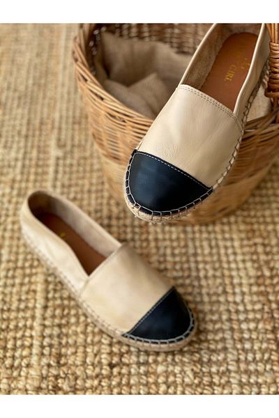 sovrana Genuine Leather Espadrille Model Tan-black