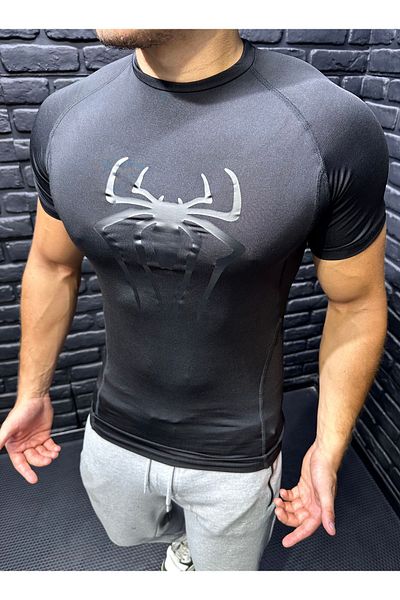 YHM Ανδρικό μπλουζάκι Spiderman Compression Rash Guard Μαύρο αθλητικό μπλουζάκι