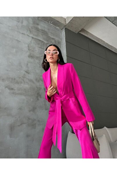 MYGİYİMİSTANBUL Blazer Jacket and Wide Leg Trousers Set - Tied