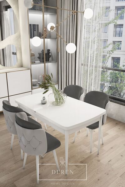 DEREN HOME Novella Serisi, 80x132 Mutfak Ve Salon Yemek Masası Takımı (4 ADET...