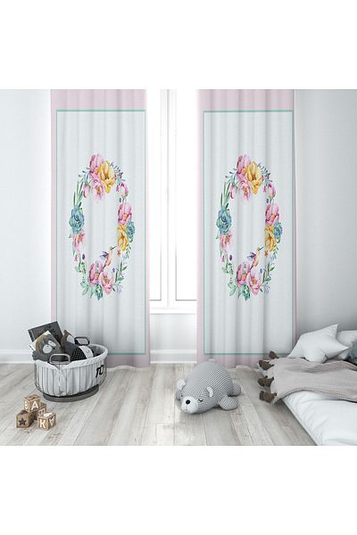 Lolla Round Floral White Background Curtain 43
