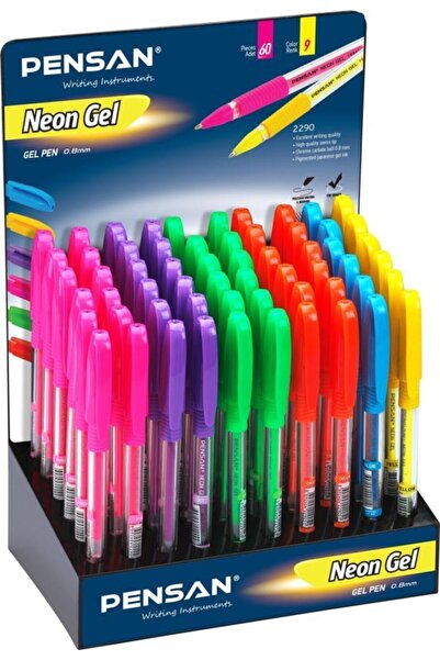 Pensan Neon (FOSFORLU) Jel Tükenmez Kalem 1.0 Mm 6 Renk Karışık (60 LI PAKET)
