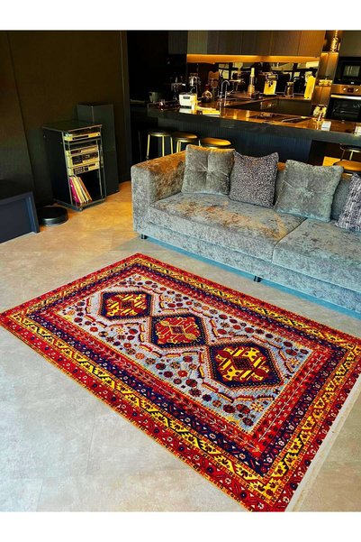 Rugs Modern Halı Karabağ Series Multicolored Yellow Detailed Woven Base Moder...