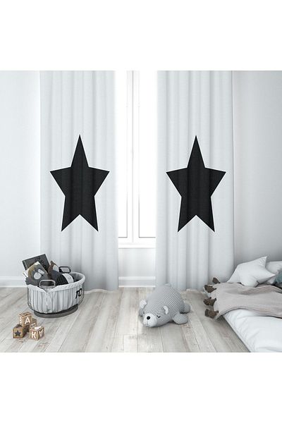 Lolla 199 Model Black Star White Background Curtain