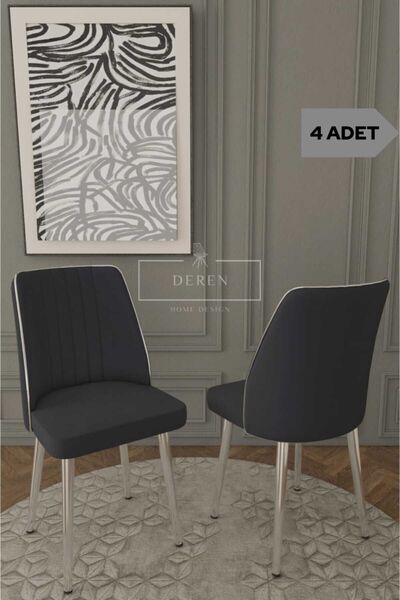 DEREN HOME Par Serisi 4 Adet Füme Silinebilir Kumaş Mutfak Salon Sandalyesi Gümüş Metal Ayak
