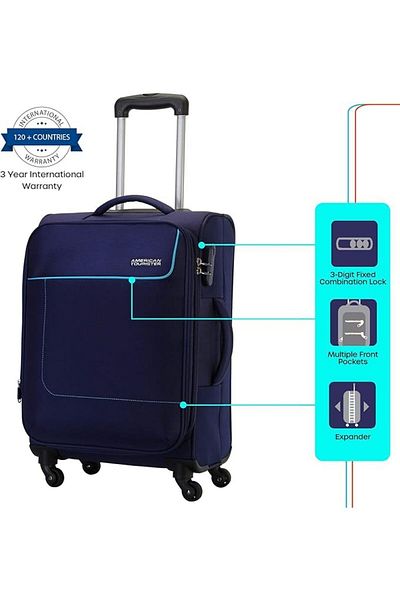 American Tourister حقيبة سفر ناعمة متوسطة الحجم من جامايكا، باللون الأزرق الداكن. ضمان عالمي لمدة 3 سنوات