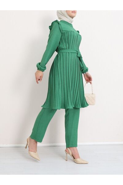 HİJABAYA Robadan Double Set - Pleated and Waist Tied