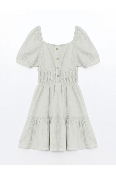 LC Waikiki Short Sleeve Square Collar Girl's Dress