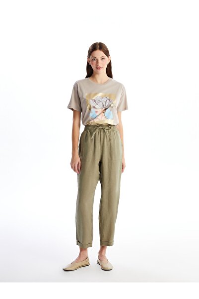 LC Waikiki Lněné dámské kalhoty - rovný střih s elastickým pasem