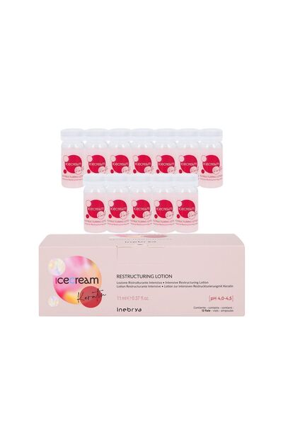 Inebrya Ice cream لوشن إعادة بناء الكيراتين، أمبولات إصلاح مكثفة 11 مل × 12