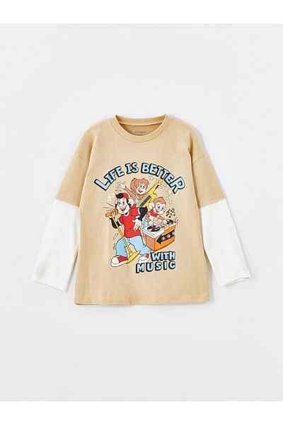 LC Waikiki Baby Boy - Crew Neck and long Sleeve Monkey Printed T-shirt
