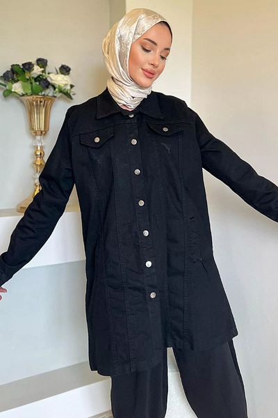 julude Hijab Slim Fit Μαύρο Τζιν Τζιν μπουφάν