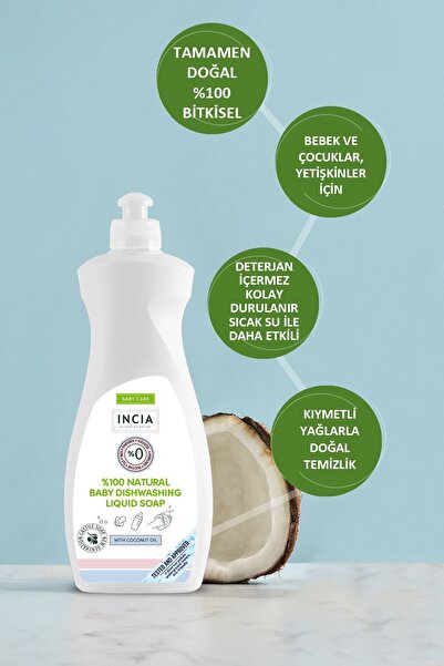 Incia %100 Doğal Bebek Bulaşık Sabunu Bitkisel Emzik Biberon Temizleyici Vegan 500 ml