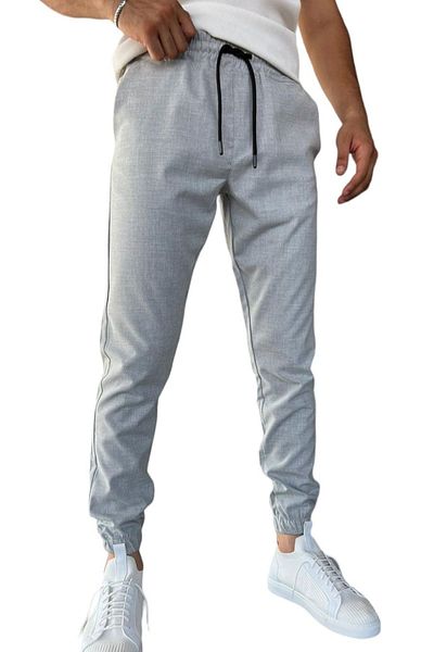 BayAygün Bayaygun 4111 - Light Gray Straight Cut Elastic Jogger Pants