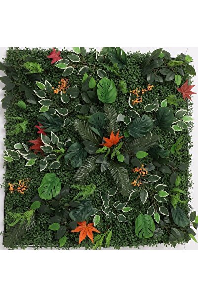 VEAL STORE Yapay Çiçek Duvar Kaplama 1m2 100'100 Cm Panel Şimşir Dik Duvar Uygulama Çim