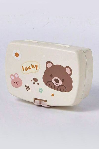 Ecrou Beige 700ml Storage Container - Lucky Bear Pattern, Rectangular Fork and Spoon Detail