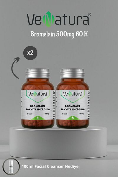 VeNatura Bromelain Food Supplement - 60 Capsules 2 Pcs + Facial Cleanser 100ml Gift Set