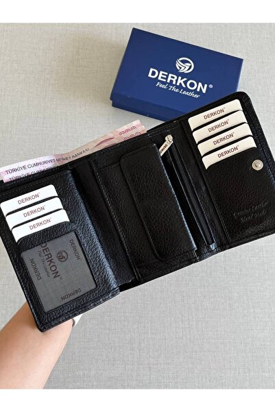 DERKON Medium Size Violeta Model Genuine Leather Black Women's Wallet