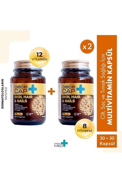 CECEMED Cececap 12 Vitamins 8 Minerals 2 X 30 Capsules Multivitamins for Healthy Hair and Nails