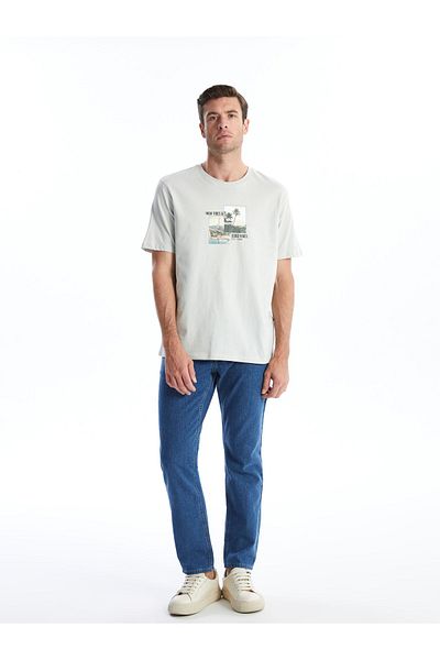 LC Waikiki Tricou pentru bărbați din bumbac pieptănat cu mânecă scurtă cu decolteu