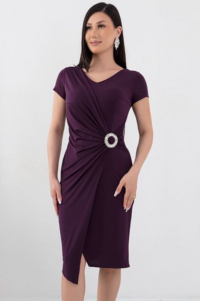 PULLIMM Rochie de seară cu mânecă scurtă, cu decolteu în V, cu cataramă în talie - 13444