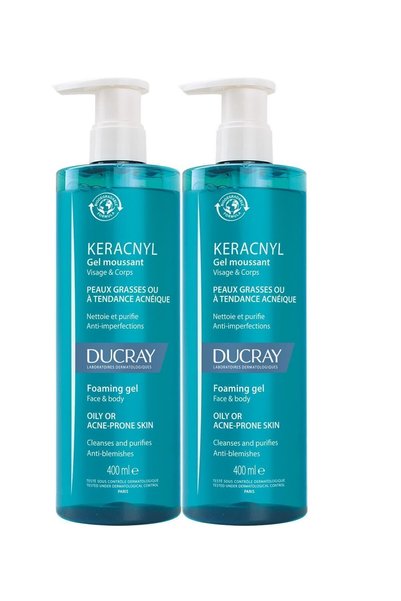Ducray جل كيراكنيل جل منظف للبشرة الدهنية والمعرضة لحب الشباب 400 مل 2 قطعة
