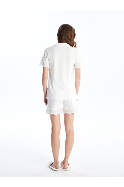 LC Waikiki Csipke részletes inggalléros női pizsama szett - rövid ujjú és rövidnadrág