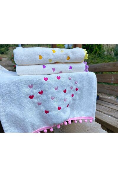 Peacock 3 Adet ponponlu işlemeli mutfak havlusu