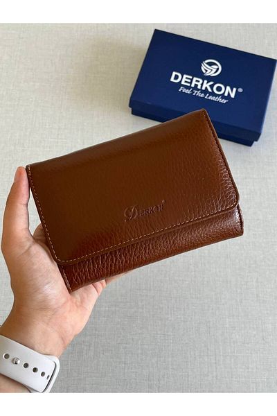 DERKON Genuine Leather Violeta Model Medium Size Women's Wallet - Tan