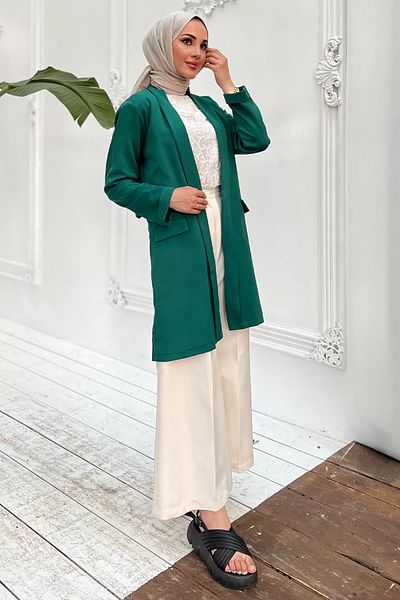 julude Jachetă verde închis cu mâneci Hijab