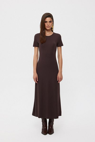Seda Yalçın Atelier Long Dark Brown Basic Dress