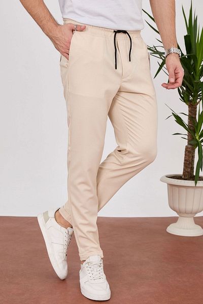 BayAygün Bayaygun 4093 - Beige Double Leg Battal Joger Trousers