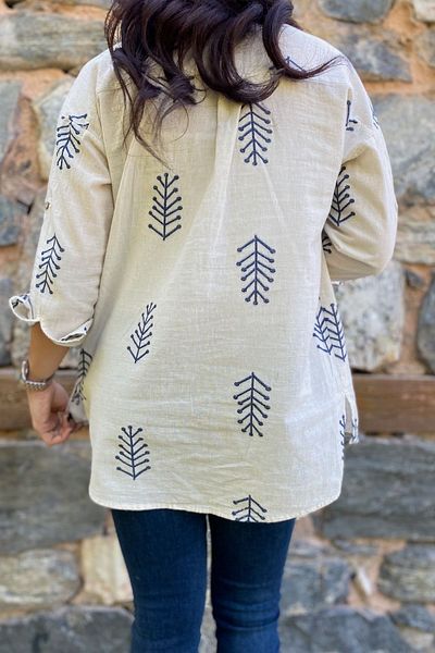 FURKAN EXCLUSIVE Oversize Linen Cotton Women's Shirt - Embroidered