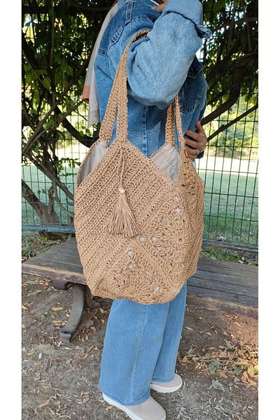 ZÜMAL Hand Knitted Paper Rope Shoulder Bag (Color Straw)