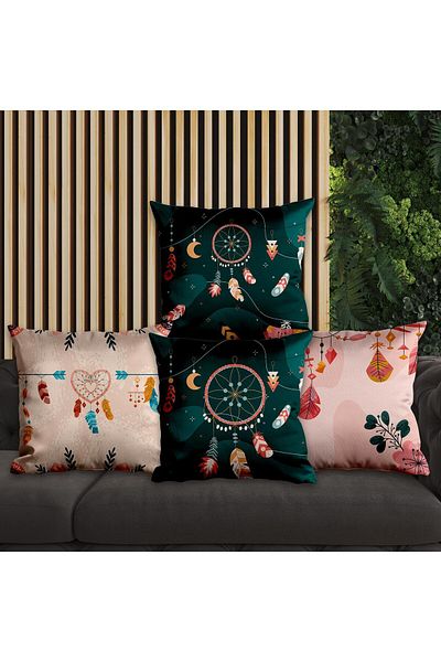 EJOYA 4-Piece Pillow and Throw Pillow Cover with Dreamcatcher Design 45cm