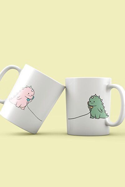 South Steel Dinozor Baskılı Couple Birbirini Tamamlayan Premium Kupa Bardak