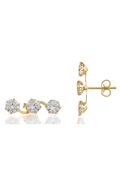 MOOM MÜCEVHERAT Kadın Tek Taş Sarmaşık Küpe 14 Ayar Altın