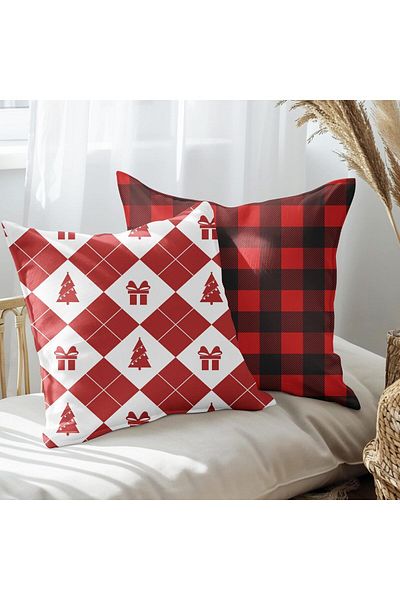 EJOYA New Year's Special Plaid Designed 2-Piece Pillow and Throw Pillow Cover 45cm 113590