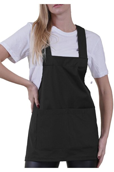 Exve Exclusive مريلة مطبخ أساسية متعددة الأغراض بجيب مزدوج باللون الأسود، مريلة مطبخ الشيف باريستا الرسام العامل