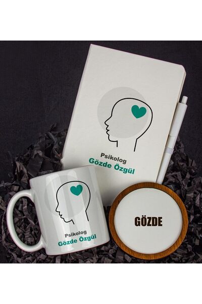 EJOYA Kişiye Özel Psikolog Tasarım Defter Kupa Ve Bardak Altlığı Hediye Seti 81430