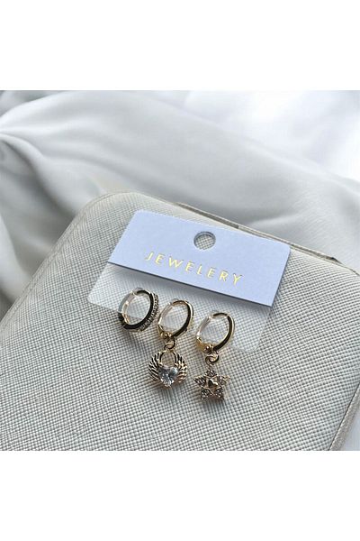 My Home Carpet Heart Patterned Star Sparkle - Wing Earring Set