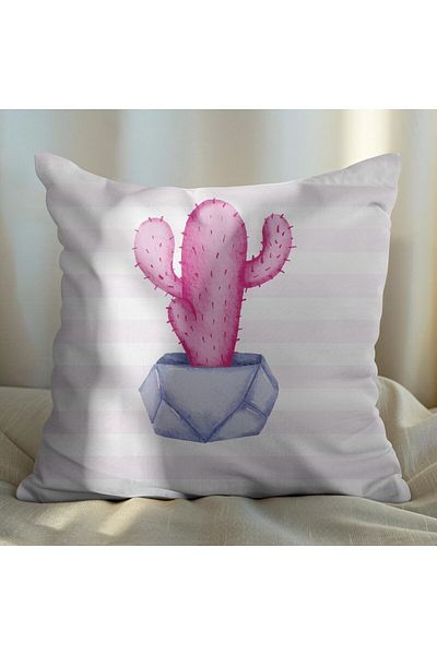 EJOYA Pink Cactus Designed 4-Piece Pillow and Throw Pillow Cover 45cm