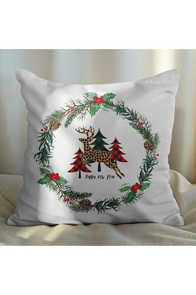 EJOYA New Year's Dedicated 2-Piece Pillow and Throw Pillow Cover with Deer Design 45cm 113609