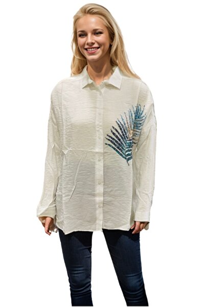 Cassime Екрю лляна сорочка оверсайз - жіноча з паєтками Ayrobin