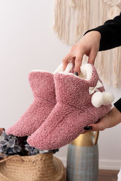 Slipcat Lamb Fabric Wool Luxury Pompom Λεπτομερείς μπότες για το σπίτι Παπούτσια για το σπίτι