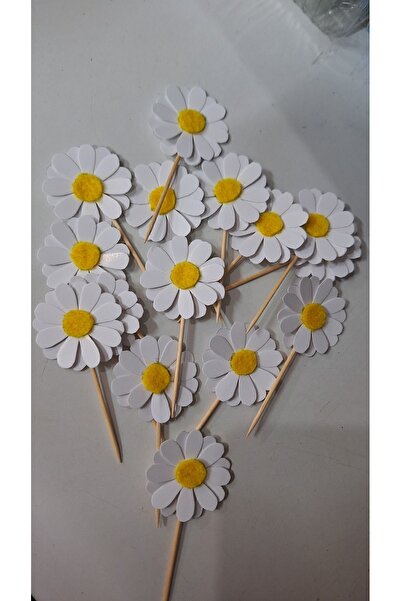 Büşra Süsleme Papatya Temalı Pasta Süsü Doğum Günü Kürdan 15 Adet